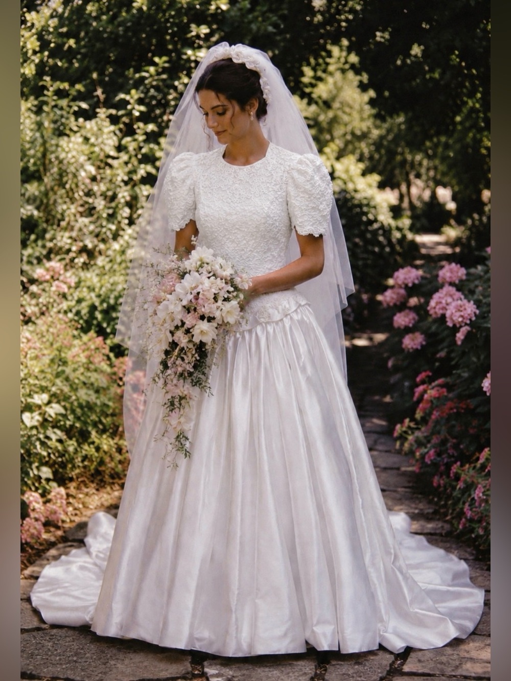 Vintage Mon Cheri Pearl And Lace Bodice Bridal Ball Gown